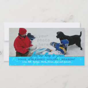 Cartes Pour Fêtes Annuelles Grand support photo horizontal bleu de Noël
