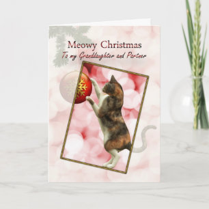 Cartes Pour Fêtes Annuelles Granddaughter et partenaire, Meowy Christmas