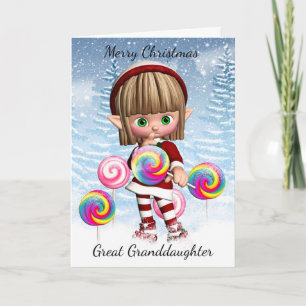 Cartes Pour Fêtes Annuelles Grande Petite-Fille Petit Elfe Avec Bonbons Pops