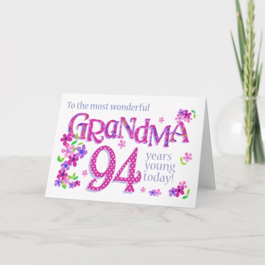 Cartes Pour Fêtes Annuelles Grandma's 94th Birthday Word Art with Flowers Card (Devant)