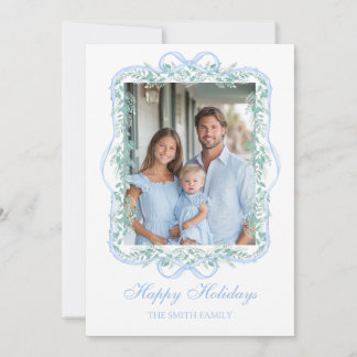 Cartes Pour Fêtes Annuelles Grandmillennial de verdure de Noël bleu clair