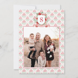Cartes Pour Fêtes Annuelles Grandmillennial Floral Crest | Christmas Monogram