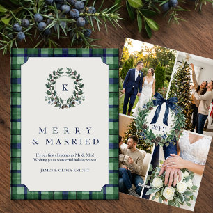 Cartes Pour Fêtes Annuelles Grandmillennial Joyeux Mariage Monogramme Tartan