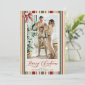 Cartes Pour Fêtes Annuelles Grandmillennial Stripes Bow Joyeux Noël Photo (Debout devant)
