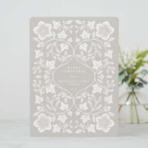 Cartes Pour Fêtes Annuelles Grands botaniques d'hiver en beige/ivoire en xylog