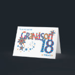 Cartes Pour Fêtes Annuelles Grandson's 18th Birthday Stars and Word Art Card<br><div class="desc">Un design "word art" coloré pour le 18ème anniversaire de votre petit-fils avec des lettres remplies de motifs et des étoiles décoratives. L'accueil de couverture est : "À un GRANDSON 18 AUJOURD'HUI très spécial !" rouge vif, bleu et jaune. Le mot "GRANDSON" est très grand et les lettres sont remplies...</div>
