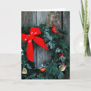 Cartes Pour Fêtes Annuelles Grange Porte de vacances avec oiseaux d'hiver
