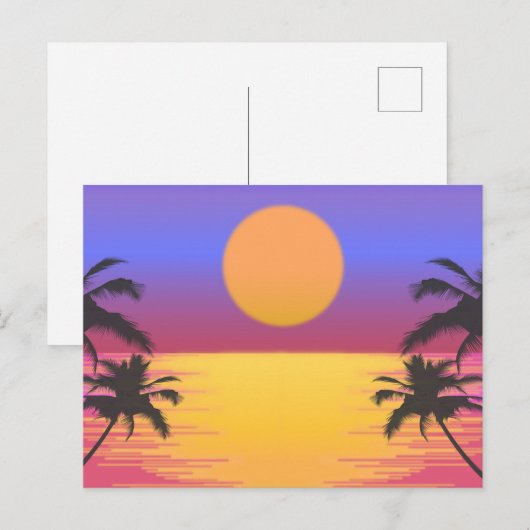 Cartes Pour Fêtes Annuelles Graphique de coucher de soleil tropical (Devant / Derrière)