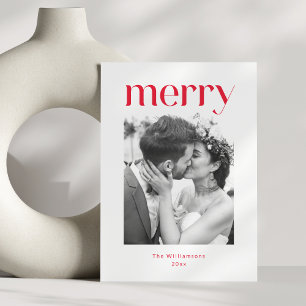 Cartes Pour Fêtes Annuelles Gras minimaliste rouge Joyeux Noël Mariage Photo