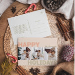 Cartes Pour Fêtes Annuelles Gras moderne Corail Année en revue Trois photo Hap<br><div class="desc">Envoyez des voeux chaleureux cette saison de vacances avec cette année corallienne moderne unique et mignonne en revue trois photo joyeuse carte postale de vacances. Son design sobre et minimaliste présente des éléments d'inspiration boho dans les tons rose clair, corail pastel, vert sauge, bleu et pêche. Célébrant l'esprit festif de...</div>