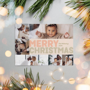 Cartes Pour Fêtes Annuelles Gras moderne Coral Joyeux Noël Six-Photo