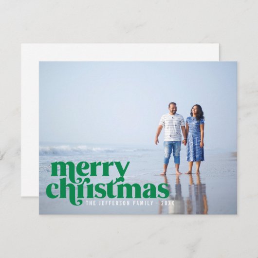 Cartes Pour Fêtes Annuelles Gras Vert Joyeux Noël (Devant / Derrière)