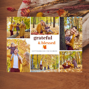 Cartes Pour Fêtes Annuelles Grateful & Blessed Fall remercier la famille photo