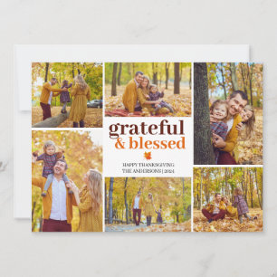 Cartes Pour Fêtes Annuelles Grateful & Blessed Fall remercier la famille photo