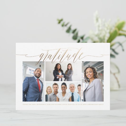Cartes Pour Fêtes Annuelles Gratitude Gold Script Multi Photo Design (Debout devant)