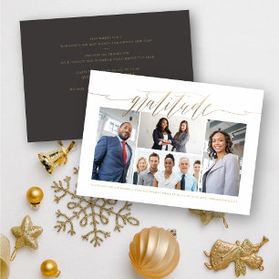 Cartes Pour Fêtes Annuelles Gratitude Gold Script Multi Photo Design