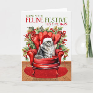 Cartes Pour Fêtes Annuelles Gray Perse Noël Chat FELINE Festive