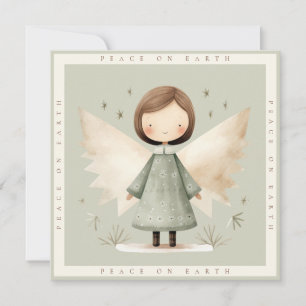 Cartes Pour Fêtes Annuelles Gray Rustic Angel 1 Photo Plat Holiday Card