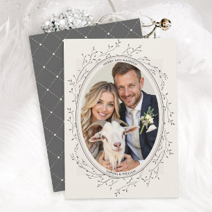 Cartes Pour Fêtes Annuelles Gray Rustic Boho Mariage Photo Joyeux et Mariés