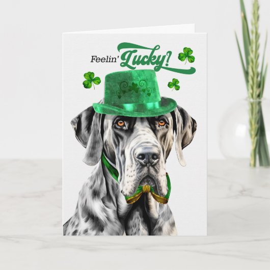 Cartes Pour Fêtes Annuelles Great Dane Dog Feelin' Lucky St Patrick's Day (Devant)