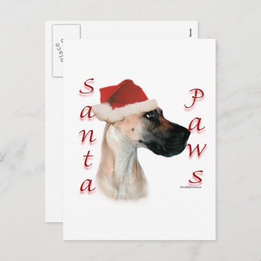 Cartes Pour Fêtes Annuelles Great Dane (fawn) Père Noël Paws (Devant / Derrière)