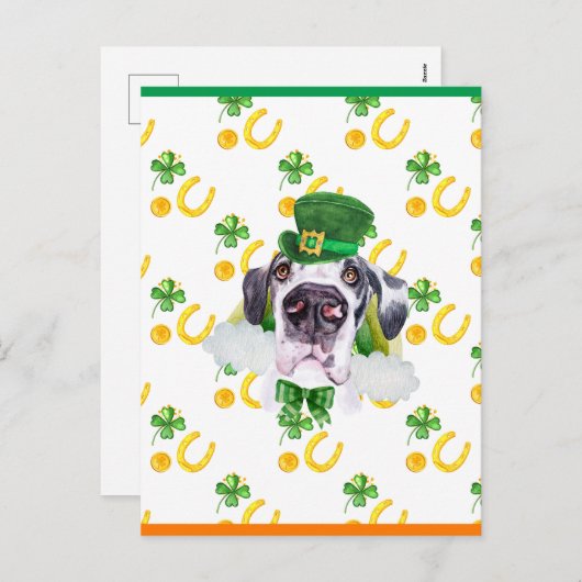 Cartes Pour Fêtes Annuelles Great Dane Shamrock St. Patricks Day (Devant / Derrière)