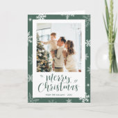 Cartes Pour Fêtes Annuelles Green 2 Photo Snowflake Merry Christmas Card (Devant)