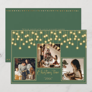 Cartes Pour Fêtes Annuelles Green 3 Photos Temps de Noël Gold Holiday