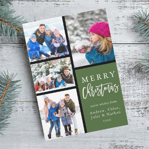 Cartes Pour Fêtes Annuelles Green 4 Photo Collage moderne Joyeux Noël