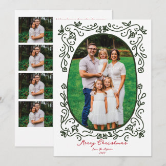 Cartes Pour Fêtes Annuelles Green and Red Hand Drawn Illustrated Doodle Photo