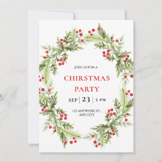 Cartes Pour Fêtes Annuelles Green and Red Holiday Wreath Christmas Party