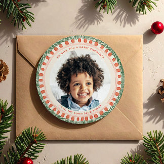 Cartes Pour Fêtes Annuelles Green and Red Watercolor Fringe Photo Circle