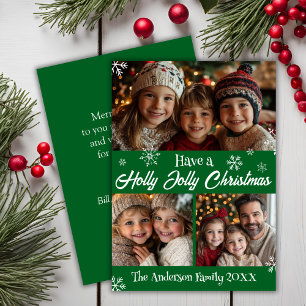 Cartes Pour Fêtes Annuelles Green and White Holly Jolly Photo Famille de Noël