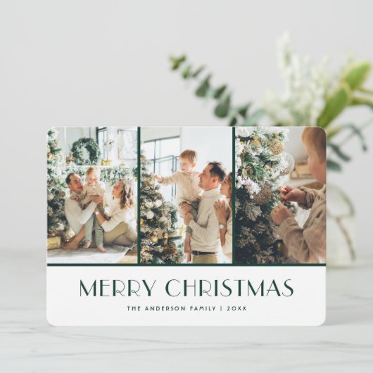 Cartes Pour Fêtes Annuelles Green and White Snowflakes Photo Christmas Card (Debout devant)