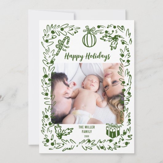 Cartes Pour Fêtes Annuelles Green and white whimsical Christmas Photo Card (Devant)