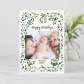 Cartes Pour Fêtes Annuelles Green and white whimsical Christmas Photo Card (Debout devant)