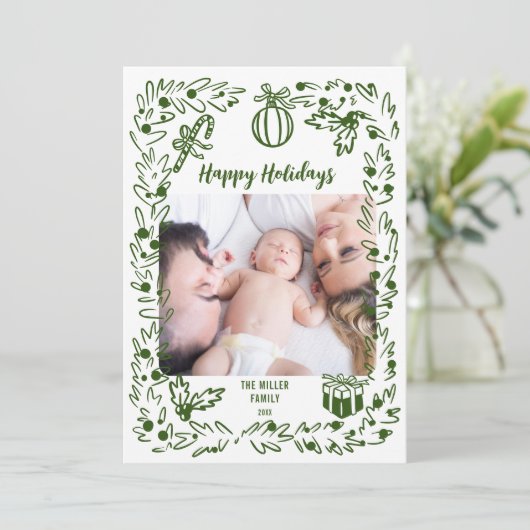 Cartes Pour Fêtes Annuelles Green and white whimsical Christmas Photo Card (Debout devant)