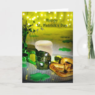 Cartes Pour Fêtes Annuelles Green Beer Mug Shamrock Pretzels St. Patrick's Day