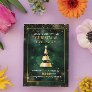 Cartes Pour Fêtes Annuelles Green Black Gold Modern Christmas Eve Party