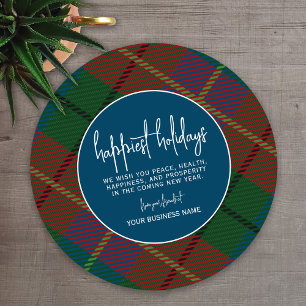 Cartes Pour Fêtes Annuelles Green Blue Plaid avec entreprise de salutation