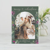 Cartes Pour Fêtes Annuelles Green Bohemian 1 Photo Elegant Christmas Card (Debout devant)