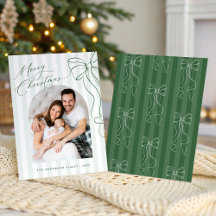 Green Bow Merry Christmas Photo Card