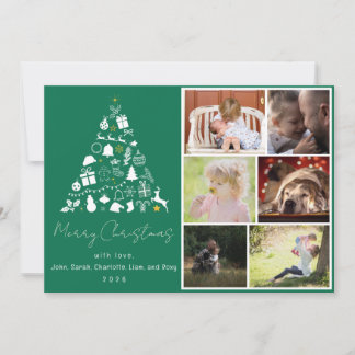 Cartes Pour Fêtes Annuelles Green Christmas Tree Design Flat Holiday Card