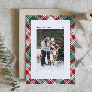 Cartes Pour Fêtes Annuelles Green Classic Plaid Motif Joyeuses vacances Photo