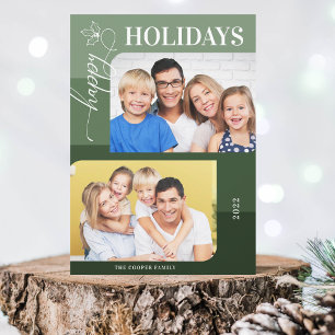 Cartes Pour Fêtes Annuelles Green Color Block Happy Holidays 2 Photos