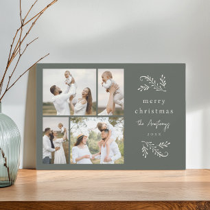 Cartes Pour Fêtes Annuelles Green & Cream Botanical 4 Photo Collage