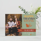 Cartes Pour Fêtes Annuelles Green Fall Thanksgiving Photo Custom (Debout devant)