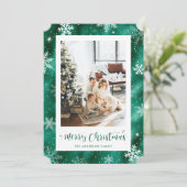 Cartes Pour Fêtes Annuelles Green Foil Snowy Photo Joyeux Noël (Debout devant)