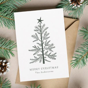 Cartes Pour Fêtes Annuelles Green Forest Minimal Pine de Noël photo