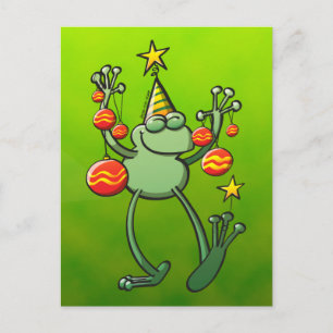 Cartes Pour Fêtes Annuelles Green Frog Celebrating with Christmas Baubles